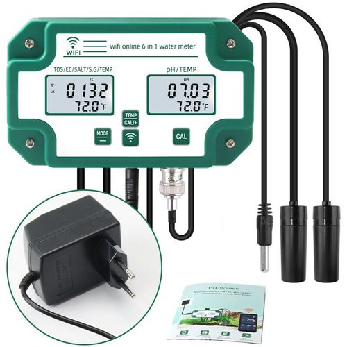 Testeur de qualité de l'eau 6 en 1 Tuya WiFi multi-paramètres moniteur de qualité de l'eau numérique PH/total des solides dissous/EC/SG/sel/mètre de température pour aquarium aquaculture piscine