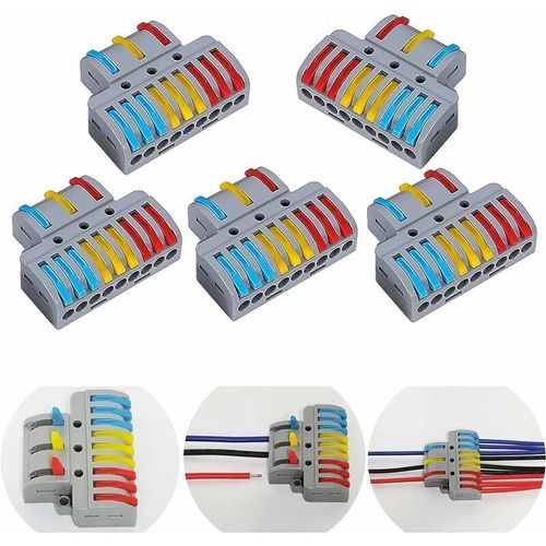 6 pieces borne,domino electrique, connecteur electrique, sucre electrique, connecteur electrique rapide, borne de connexion électrique,connecteurs electriques rapide avec levier, (3-6)
