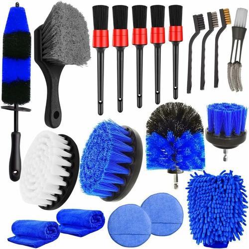 20 Kit Nettoyage Voiture Avec Brosse Jante Voiture Brosse Perceuse Gant Microfibre Chiffon Microfibre Voiture Brosse Métallique Nettoyage Voiture Intérieur Pad Polissage Brosse Store Vénitien