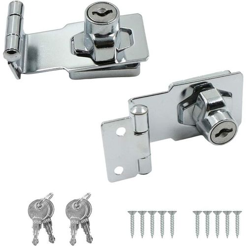 Verrou Porte Verrouillage Boucle Métal - Boulon pour Angle Droit 90 degrés, avec clé et vis, Verrouiller pour porte, fenêtre, tiroir, Porte du jardin, armoire. 2pcs Argenté
