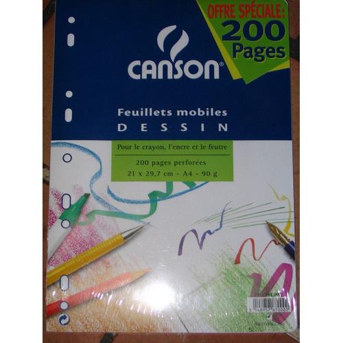 Canson Feuillets Mobiles Dessin 200 Pages Perforées 21 X 29.7 Cm A4 90 G