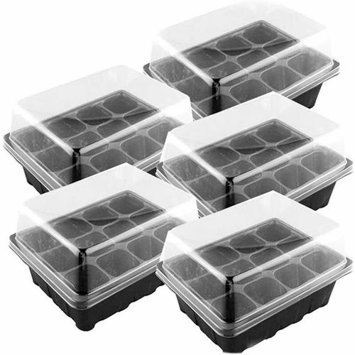 Lot De 5 Bac À Semis, Mini Serre Pour Semis, Plateaux De Culture Avec Couvercle, Propagateur Jardin Pour Démarrage Et Croissance Semence, Germination Serre Durables - 60 Cellules