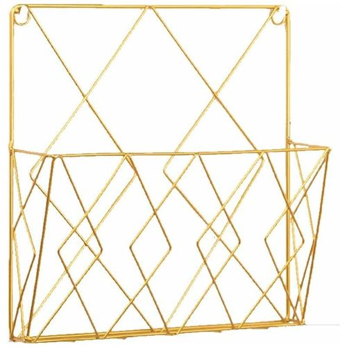 Porte-revues murale en maille métallique pour magazines ou journaux - Panier de rangement pour la maison, le salon, le bureau Or - sans clous