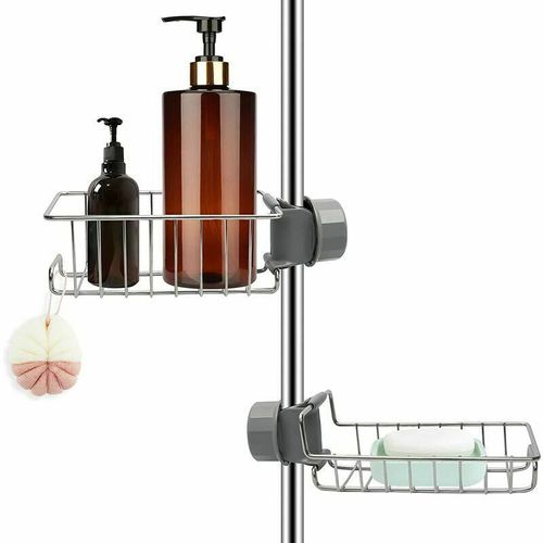 Lot de 2 Étagère Douche Sans Percage Inox, Étagère Salle de Bain Télescopique Inoxydable, Tablette Support Douche, Porte Savon Barre Douche, Serviteur Douche pour Shampooing