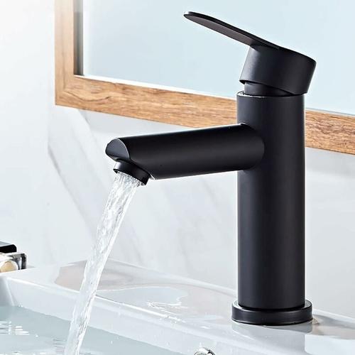 Robinet Salle de Bain Monotrou Noir Mat Élégante Mitigeur Monocommande Vasque Lavabo avec Mousseur Mélangeur Lave Main SUS304 Acier Inoxydable Durable Anti-oxydation