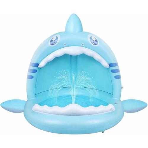 Piscine Pour Bébé, Petite Piscine En Forme De Requin Avec Jet D'eau Et Auvent, Mini Centre De Jeu Aquatique Intérieur Et Jardin Gonflable