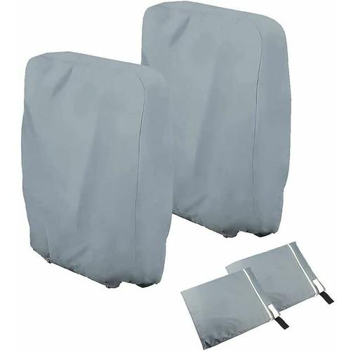 Lot De 2 Housses De Chaises Pliantes - Pour Chaises De Jardin - Coupe-Vent - Anti-Uv - Imperméable (Gris)