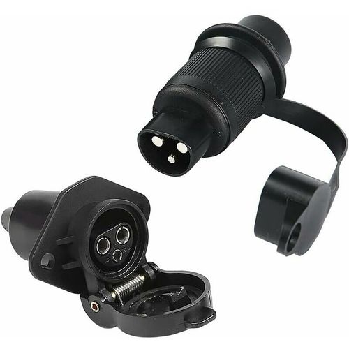 Prise Remorque 3 Broches et Fiche pour Remorque 12V, Prise Électrique 3 Broches Femelle Connecteur Prise Attelage Remorque Male 3 Broches Étanche pour Machines Agricoles, Camions, Bateaux