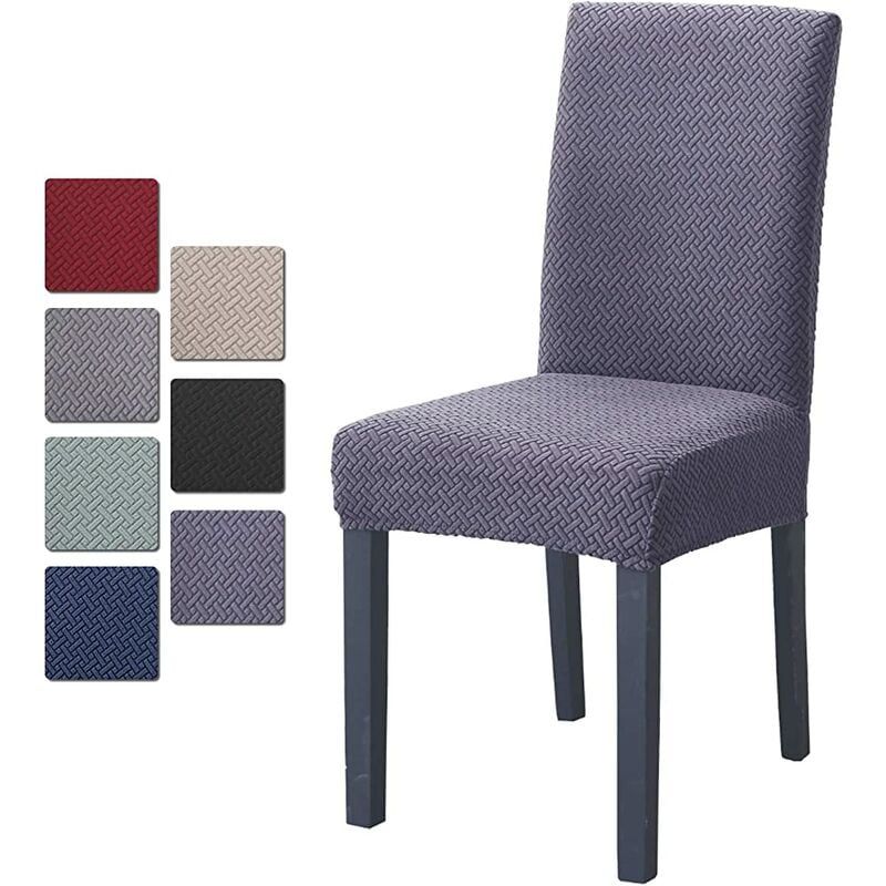 6 Pièces Housse De Chaise, Imprimé Matériau Spandex Élastique,Amovible Lavable,Couverture Extensible Chaise Pour Décoratio Maison Hôtel Restaurant-Gris Foncé