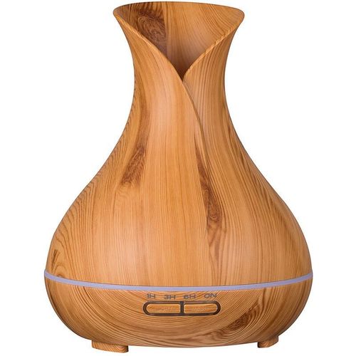Diffuseur arômes 400 ml, style de vase en bois pour humidificateur air à ultrasons avec 7 couleurs LED pour salon de beauté, spa, yoga, chambre à coucher, salon, salle de conférence - grain de bois cl
