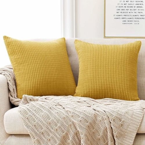 Lot De 2 Housse De Coussin Jaune Moutarde En Velours 40x40cm Pour Salon Housse De Coussin Decoratif