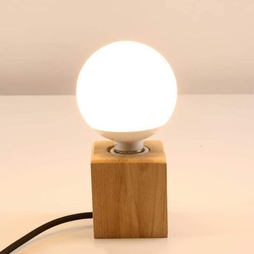 Lampe De Table Cube En Bois,Douille E27, Câble De 1,8 M Avec Interrupteur,Max 60w,Lampe Décorative Pour Rétro Industriel Edison, Utilisée Dans La Chambre À Coucher,Le Salon,Le Studio,Le Café,Le Bar