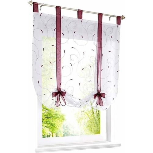 Store Romain Avec Voile De Ruban À Broder Rideau À Boucles Transparentes (Lxh 120 X 140 Cm, Violet)