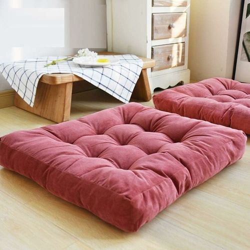 Coussin De Sol, Coussin De Siège Carré Touffeté En Velours Côtelé Épais Coussin De Méditation Tatami Pour Yoga Salon Balcon Bureau Extérieur, Rose, 22x22 Pouces