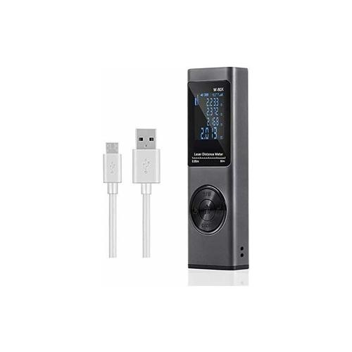 Télémètre Laser 80m, Metre Laser Numérique Rechargeable par USB,Rétroéclairage LCD,Angle électronique,Mesure du théorème de longueur/Zone/Volume/Théorème de Pythagore IP54(Gris)