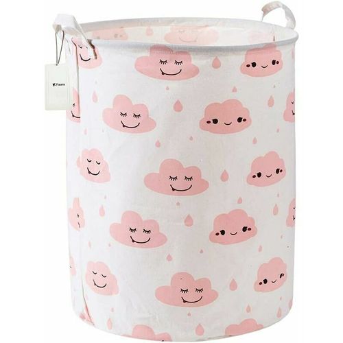 Pliable Panier à Linge Coton Lin Corbeille de Rangement Rond Sac de Rangement de Linge Jouets Organisateur - Rose