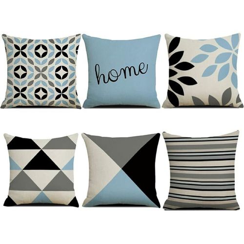 Lot De 6 Housses De Coussin En Lin 45x45 Cm, Housse De Coussin Motif Géométrique Ligne Housse De Coussin Décorative Pour Canapé Bureau (1)?