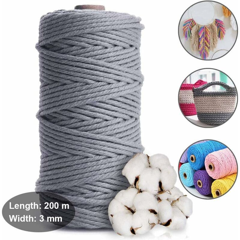 Fil Macrame Coton 3mm x 200m Macrame Corde Cordon a Macrame ... - 2