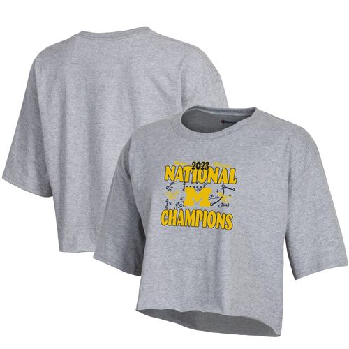 Champion Féminin Gris Michigan Wolverines College Football Playoff 2023 Champions Nationaux Boyfriend Crop T-Shirt