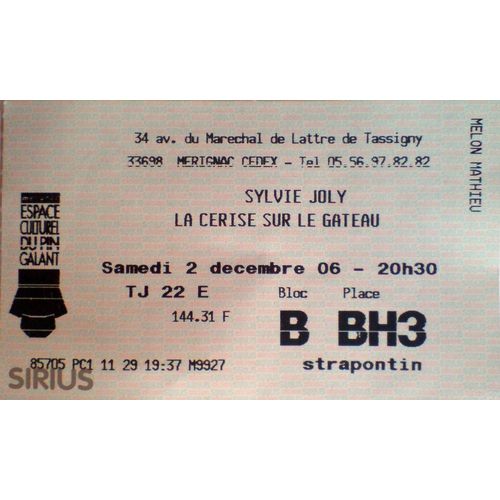 Sylvie Joly Ticket Spectacle
