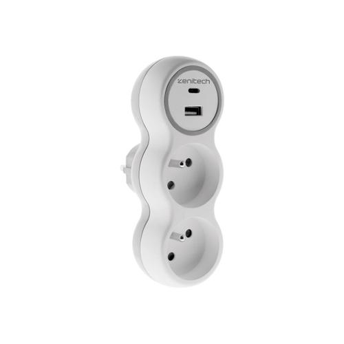 zenitech Biplite - Coupe-circuit - CA 230 V - 3680 Wh - entrée : Type E - connecteurs de sortie : 4 (Type E, 24 pin USB-C, 2 x CEE 7/5) - gris, blanc