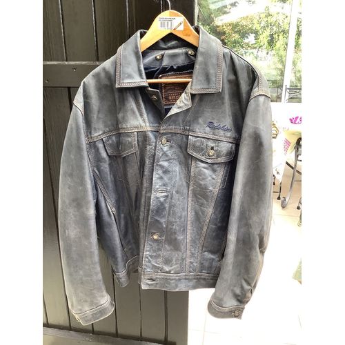 Veste En Cuir Bleue Grise Redskins Xl
