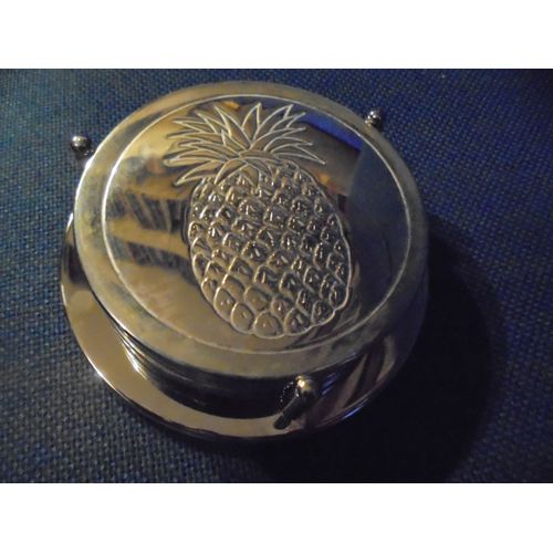 Ensemble De 6 Dessous De Verre Argenté Avec Support, Motif Ananas, Produit Neuf