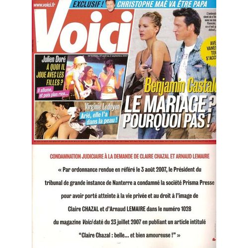 Voici  N° 00001033f : Benjamin Castaldi, Julien Doré, Virginie Ledoyen , Christophe Maé, Jennifer Aniston, Alexia Laroche-Joubert, David Hallyday (Interview) Pete Doherty, Alain Delon, Alizée
