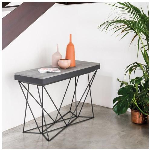 Table Console Extensible Excel Pieds Métal Ardoise Plateau Gris Béton Largeur 120cm