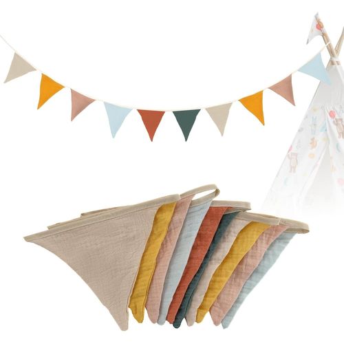 Guirlande De Fanions En Tissu Double Face,2.6M,Fanions Guirlande,Fanions En Coton Pour Chambre D'Enfant,Fête D'Anniversaire,Chambre De Bébé (Morandi Mix)