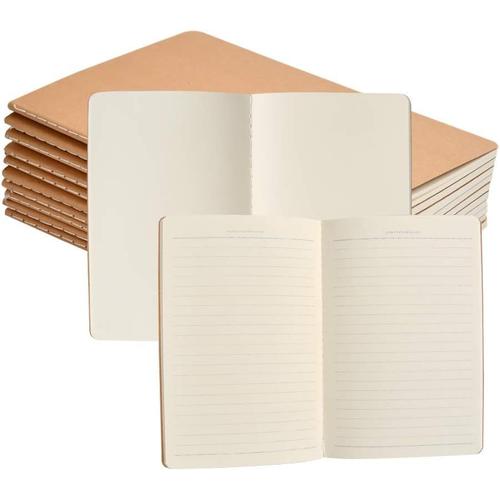 10pcs Carnet Lign¿¿/Cahier Medium A5 Journal ¿¿ Couverture Kraft Carnet De Notes Kraft Marron Notebook Classique Pour Dessin Journal Voyage - Cadeaux