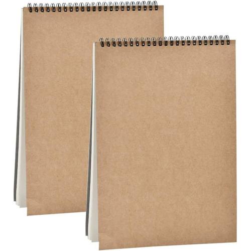 2pcs Cahiers ¿¿ Spirales Kraft, Carnet ¿¿ Dessin Avec Reliure Spirale, Papier Cartouche Recycl¿¿, Cahier Dessin Reliure Spirale Pour Crayon Stylo Aquarelle Dessin