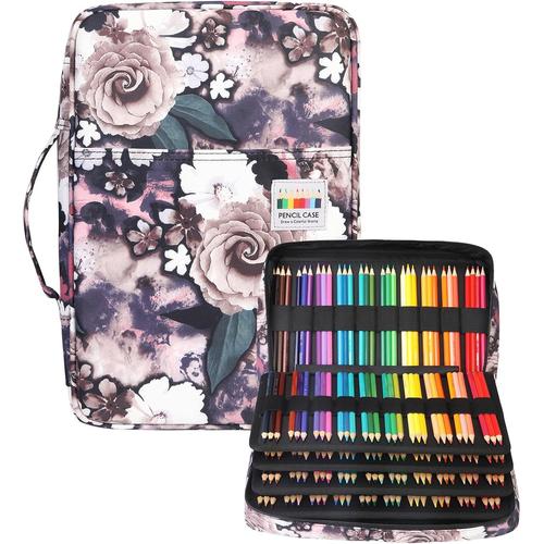 304 Slots Trousse Crayons,4 Compartiments Trousse Crayon De Couleur Grande Capacit¿¿ Pochette Sac Porte-Stylo Pour Le Rangement De Feutres Crayons Stylos Crayons Aquarelle Gomme¿¿Grey Rose¿¿