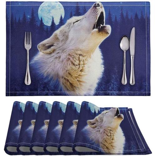 Lot De 6 Sets De Table R¿¿Sistants ¿¿ La Chaleur Antid¿¿Rapants Pour Salle ¿¿ Manger Ou Cuisine Avec Motif Animal De Loup