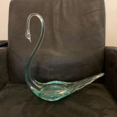 Grand cygne 31cm en verre artisanat France glass oiseau statue vintage ancien