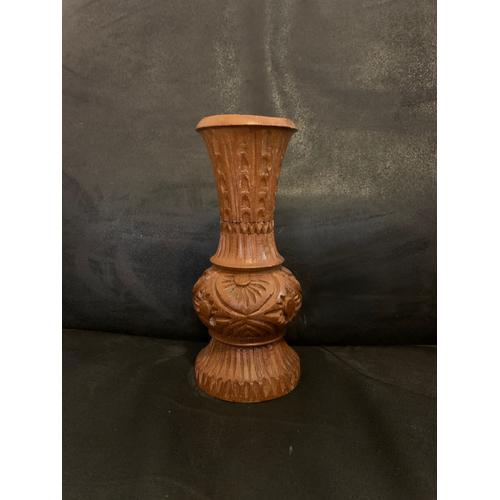 Vase soliflore 18cm en bois tourné gravé main motifs fins sculpté en France vintage