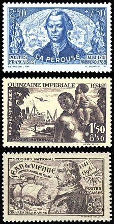 France 1942, Très Beaux Timbres Neufs** Luxe Yvert 541 La Pérouse, La Boussole Et L'astrolabe, 543 Quinzaine Impériale Et 544 Jean De Vienne.