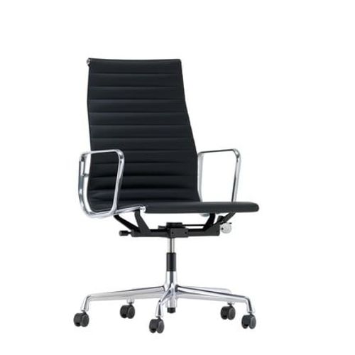 Vitra - Chaise En Aluminium - Ea 119 - Roulettes Pour Tapis De Sol - Cuir/Plano - Nero/Nero - Noir Profond - Noir