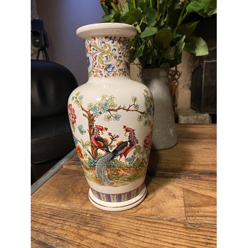 Ancien vase chinois en céramique, vintage décor asiatique - peint à la main par V. V. Carraresi