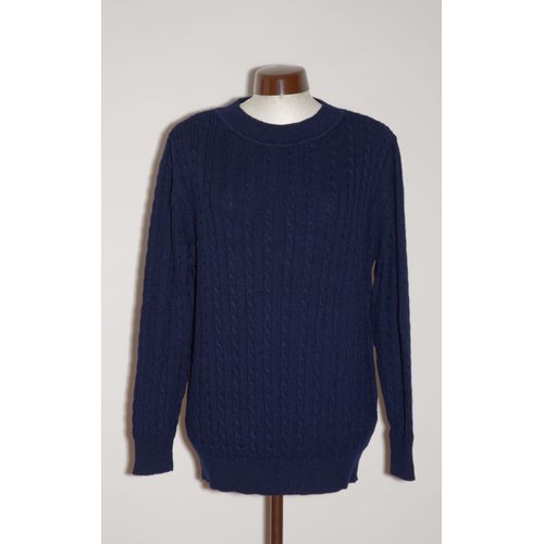 Pull Weekend Max Mara À Torsades Bleu Marine 100% Laine Vierge
