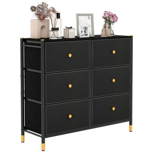 Costway Commode Meuble De Rangement - 6 Tiroirs Pliables En Tissu, Poignée En Bois, Cadre En Métal, Pieds Réglables - Salon, Chambre
