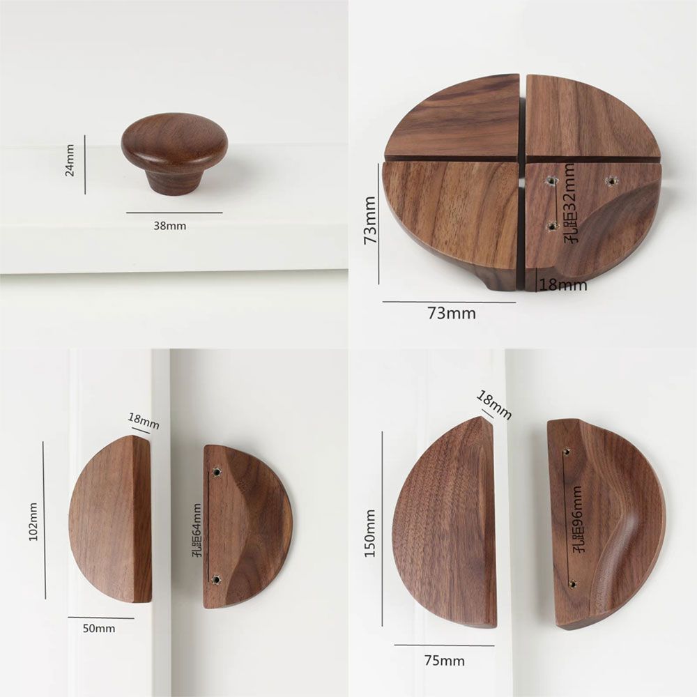 Une Paire -96 Mm - Noyer - Bouton De Porte En Bois Massif Se...