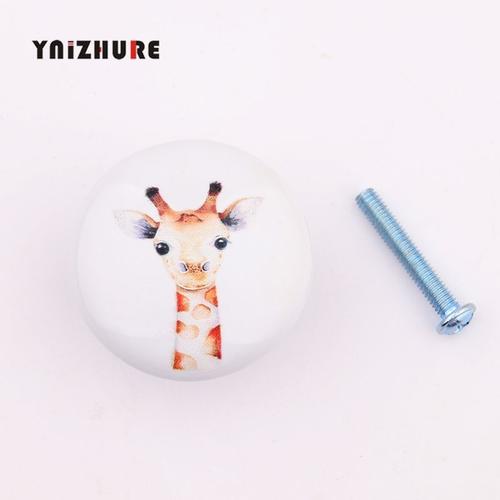 Girafe - Bouton En Céramique Côtelé De Forme Ronde Pour Meubles, Poignée De Fleur, Dessin Animé Nordique, Animaux Mignons, Crochet D'armoire, 38mm X 26mm