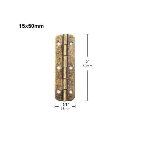 Type 19 50x15 mm - Charnière en métal pour armoire l'inventaire de maison, ajustement de meubles, quincaillerie pour la maison, mini allongé, laiton antique, bijoux en bronze, 10 pièces