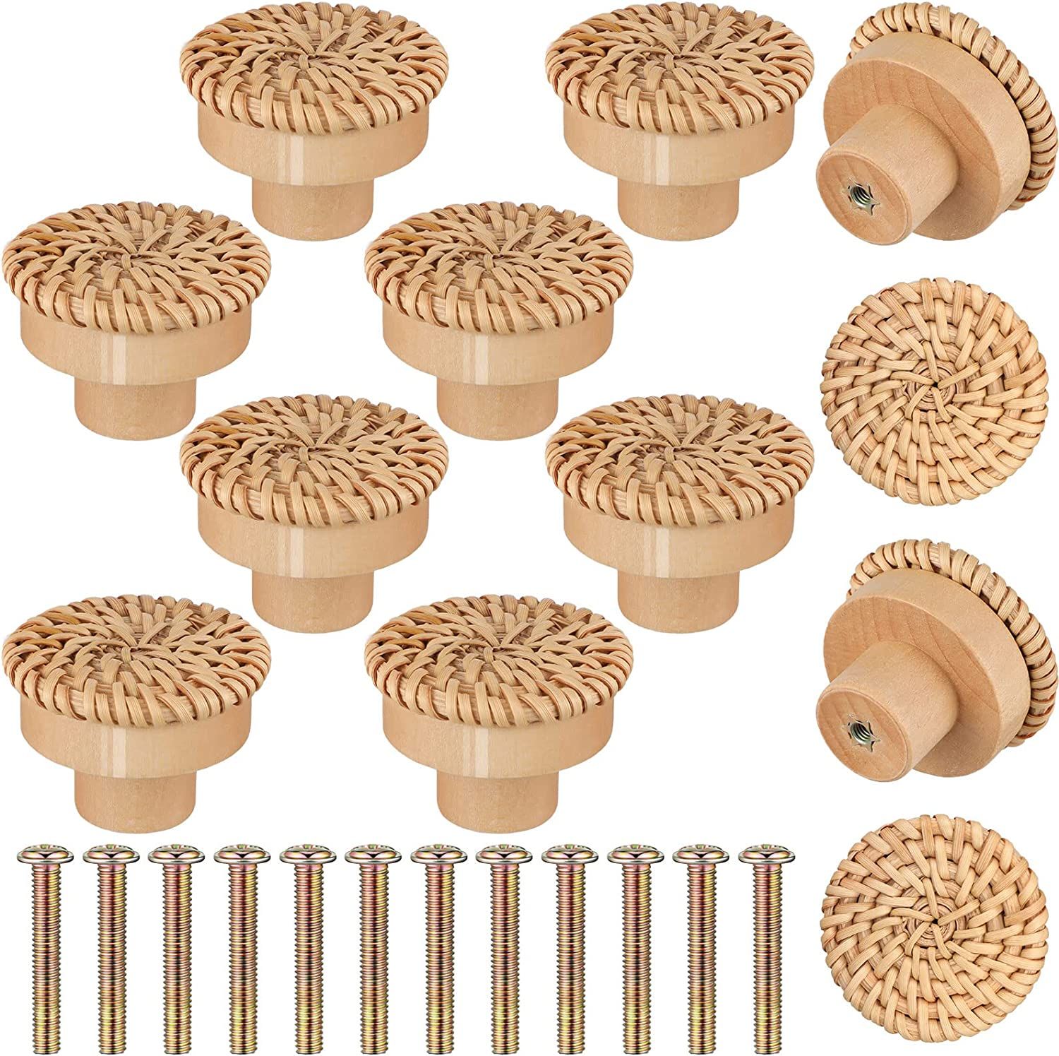12pcs - Lvent De Commode En Rotin Boho, Boutons De Fusion R...