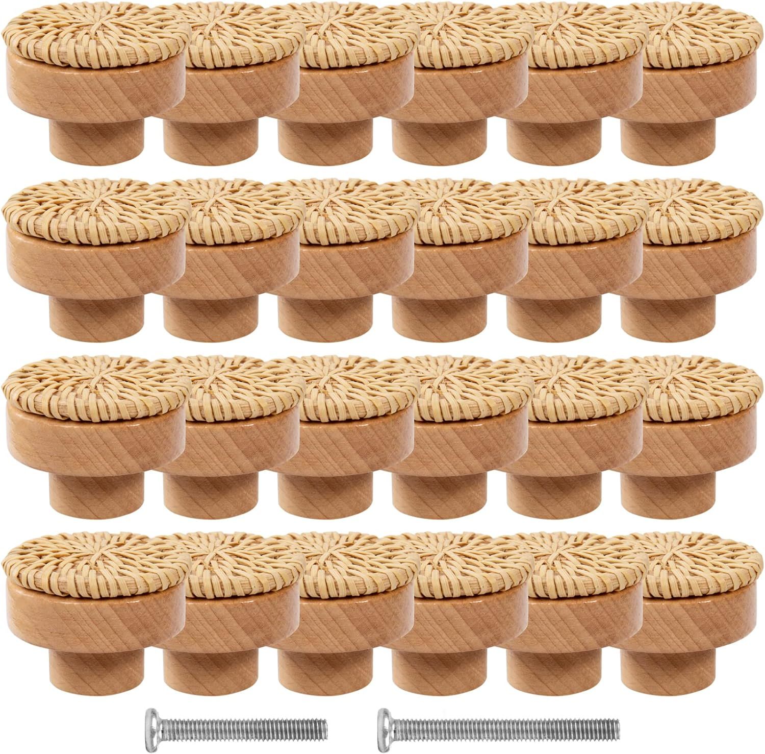 2pcs - Lvent De Commode En Rotin Boho, Boutons De Fusion Ro... - 2