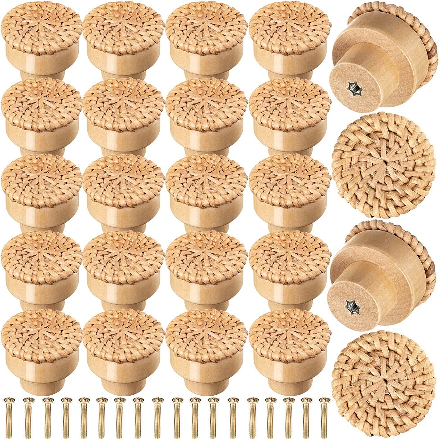24pcs - Lvent De Commode En Rotin Boho, Boutons De Fusion R...