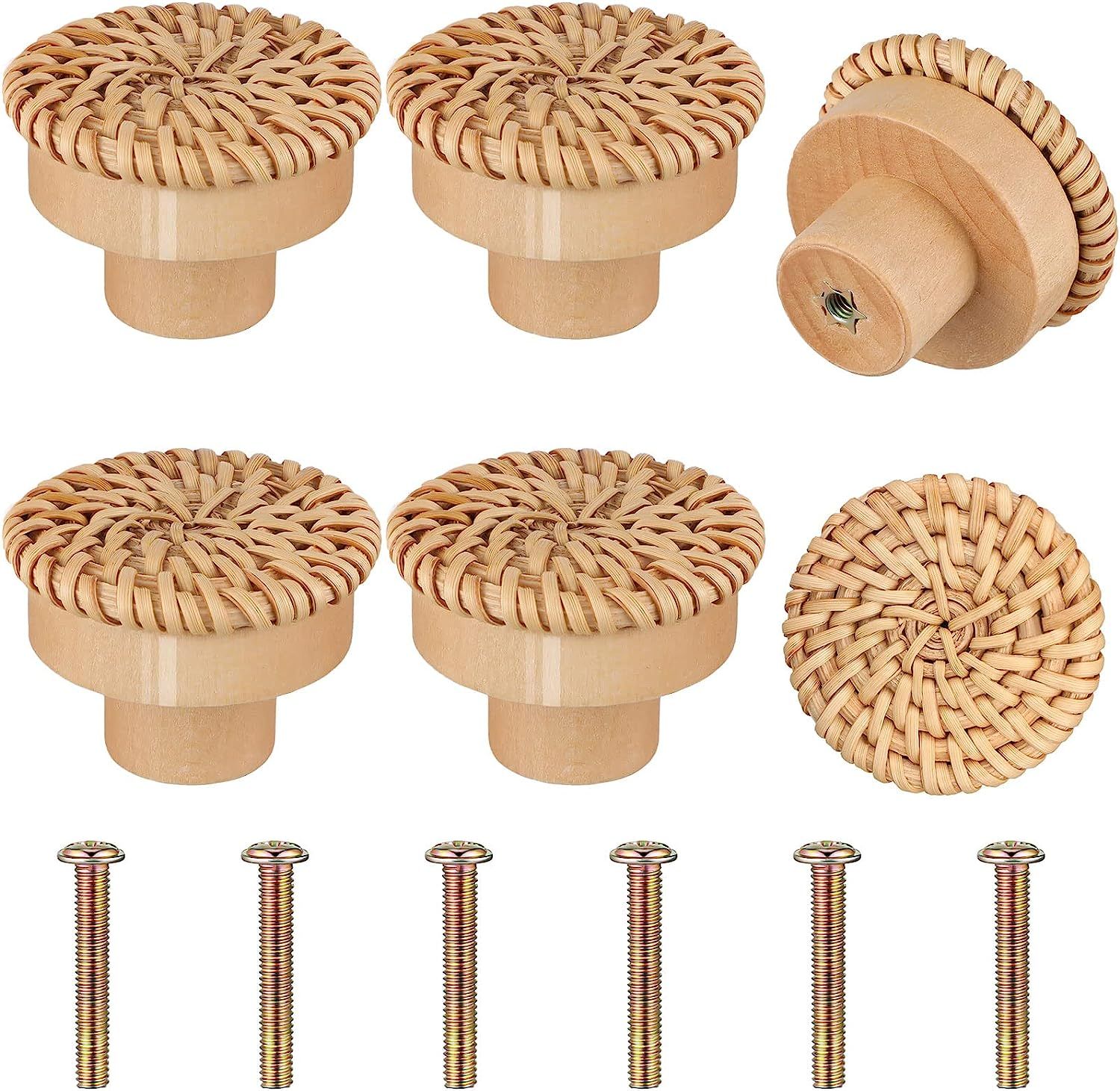 6pcs - Lvent De Commode En Rotin Boho, Boutons De Fusion Ro...