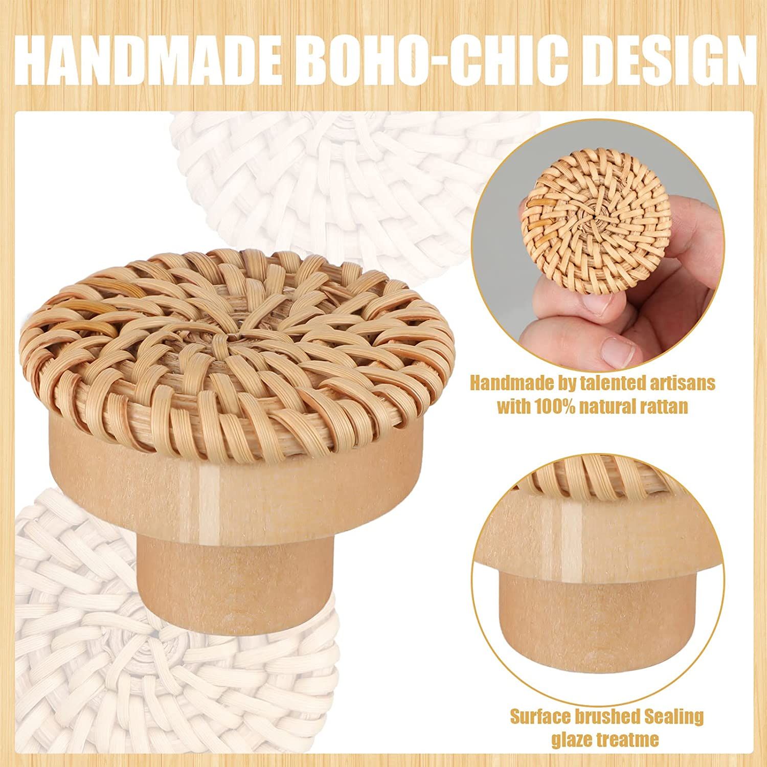 12pcs - Lvent De Commode En Rotin Boho, Boutons De Fusion R... - 4