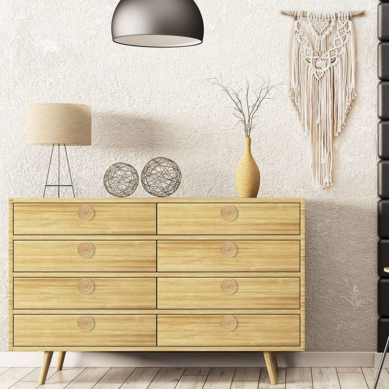 Jaune - Lvent De Commode En Rotin Boho, Ronds En Bois, Tiss... - 6